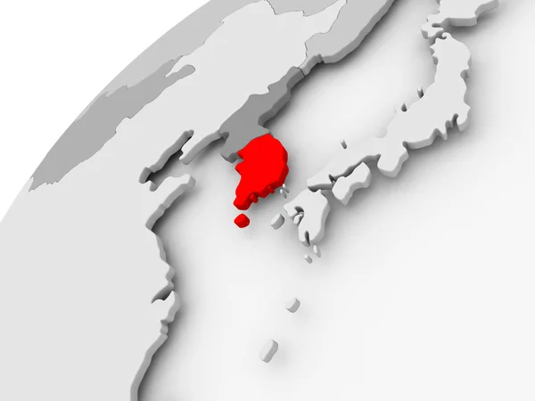 Korea Południowa na szary Globus polityczny — Zdjęcie stockowe