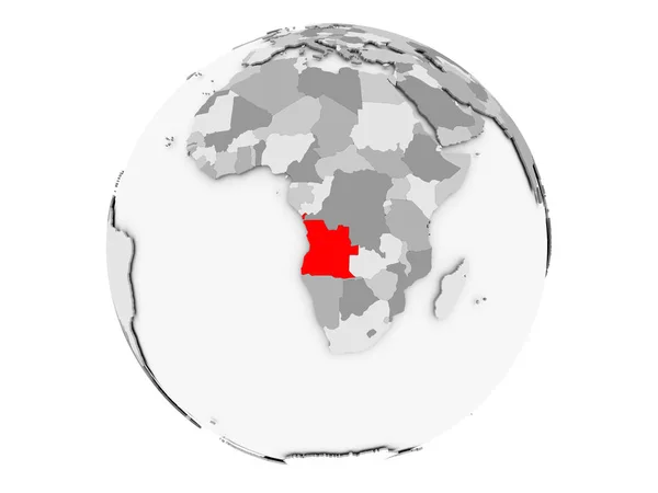 Angola op de grijze globe geïsoleerd — Stockfoto