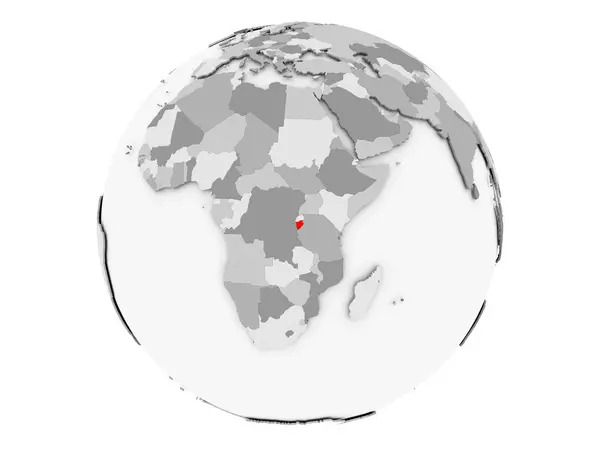 Burundi på grå jordglob isolerade — Stockfoto