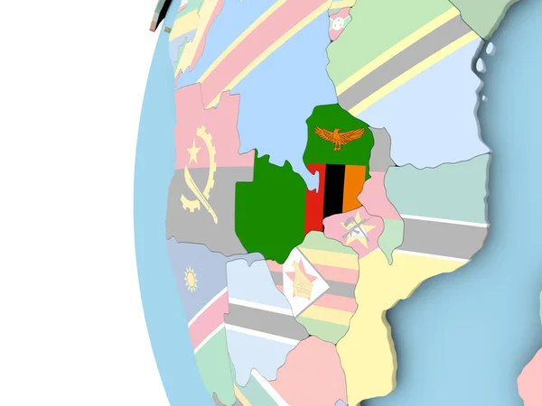 Flaggan i Zambia på politiska jordglob — Stockfoto