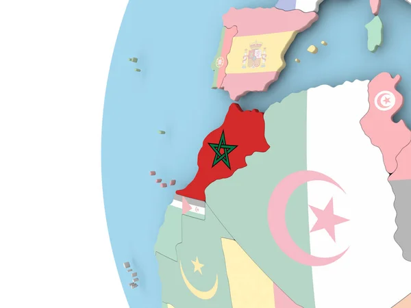 Flag of Morocco on political globe — Stock Photo, Image