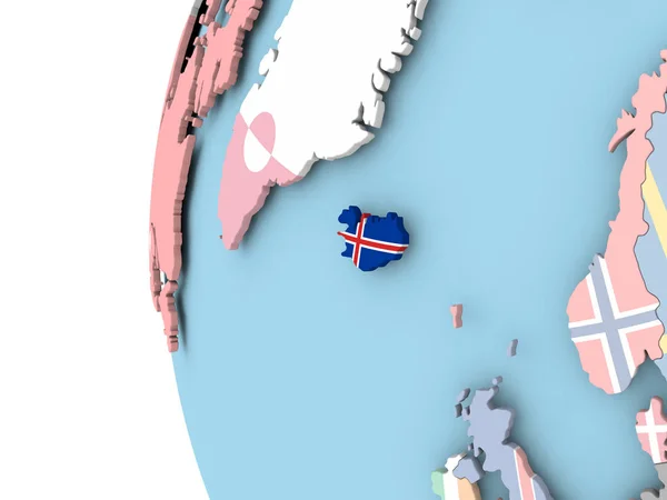 İzlanda bayrağı siyasi dünya üzerinde — Stok fotoğraf