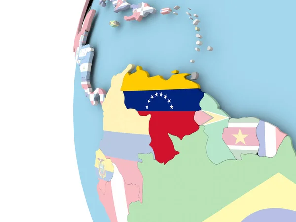 Flag of Venezuela on political globe — Stock Photo, Image