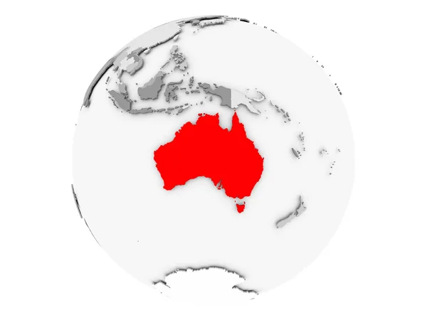 Australië op de grijze globe geïsoleerd — Stockfoto
