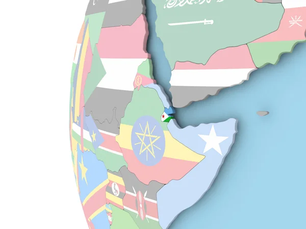 Flagge von Dschibuti auf politischem Globus — Stockfoto