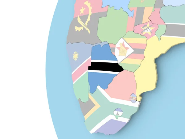 Vlajka Botswany na politické globe — Stock fotografie