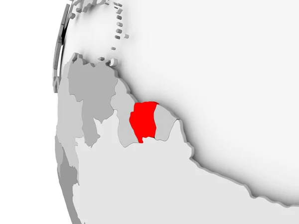 Suriname on grey globe — Stock Photo, Image