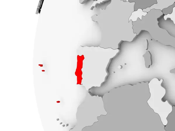 Portugal on grey globe — Stock Photo, Image
