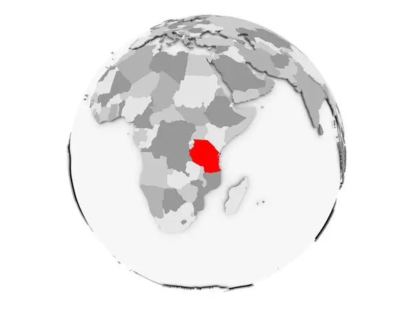 Tanzania på grå jordglob isolerade — Stockfoto