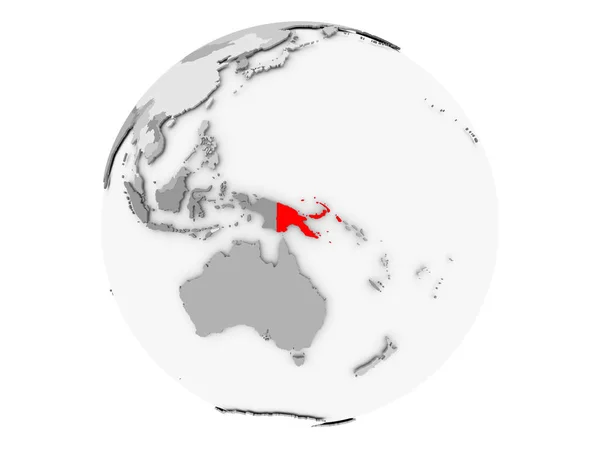 Papua Nya Guinea på grå jordglob isolerade — Stockfoto