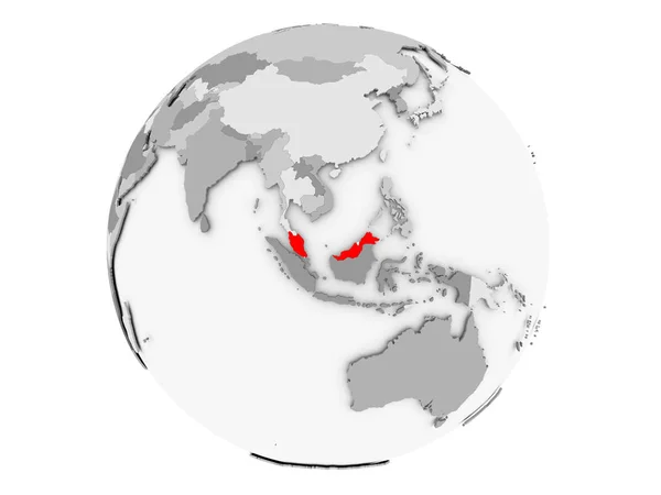 Maleisië op de grijze globe geïsoleerd — Stockfoto
