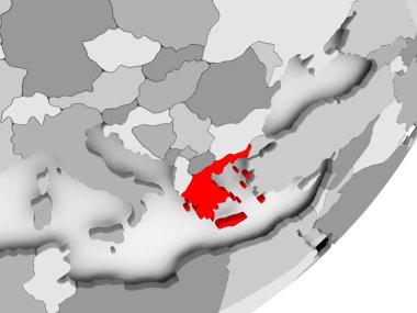 Yunanistan'ın gri haritada kırmızı