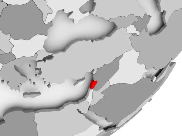 Libanon i rött på grå karta — Stockfoto
