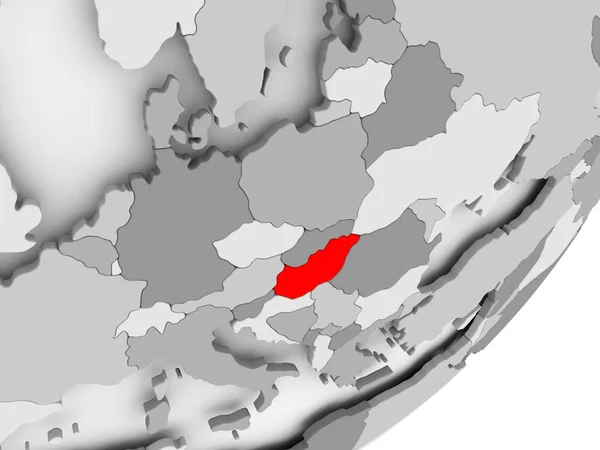 Hungary in red on grey map — Stock Photo, Image