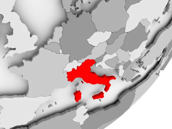 Italien in rot auf grauer Karte — Stockfoto