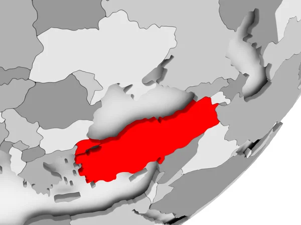 Turkije in rood op grijze kaart — Stockfoto