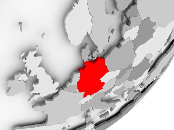 Duitsland in het rood op grijze kaart — Stockfoto