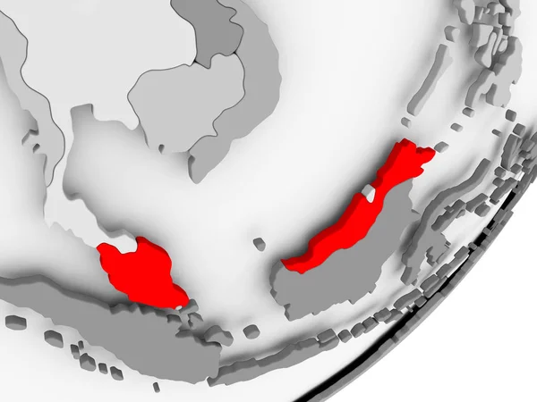 Malesia in rosso sulla mappa grigia — Foto Stock