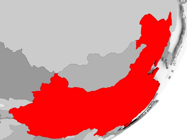 Čína v červené barvě na šedém mapu — Stock fotografie