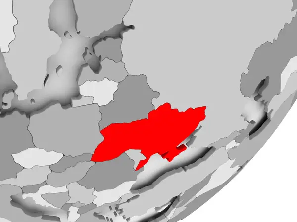 Ukraina i rött på grå karta — Stockfoto