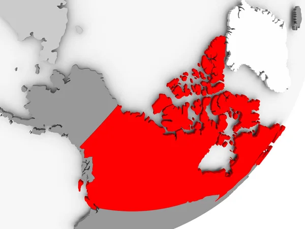 Kanada v červené barvě na šedém mapu — Stock fotografie
