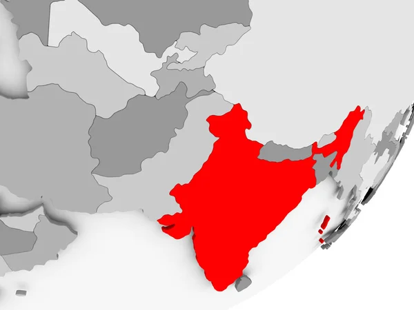 회색 지도에 빨간색 인도 — 스톡 사진