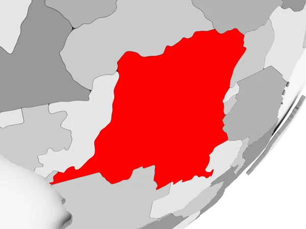 Demokratische Republik Kongo in Rot auf grauer Landkarte — Stockfoto