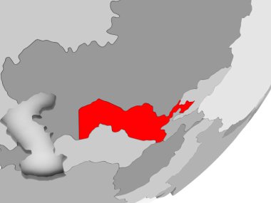 Özbekistan kırmızı gri harita üzerinde