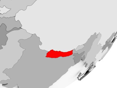 Nepal'de gri haritada kırmızı