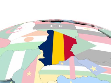 Çad bayrağı parlak dünya üzerinde