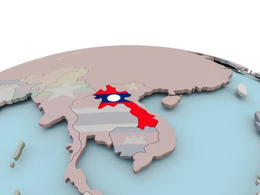 Laos bayrağı ile dünya üzerinde siyasi haritası