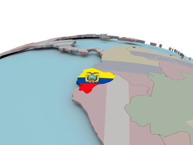 Ekvador siyasi haritası bayrak ile dünya üzerinde