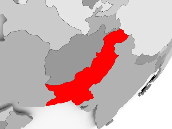グレーの地図上の赤でパキスタン — ストック写真