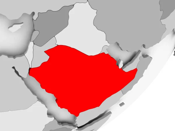 Saúdská Arábie v červené barvě na šedém mapu — Stock fotografie