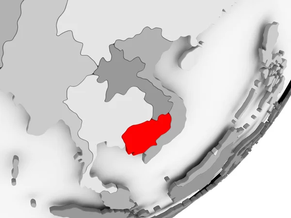 Camboja em vermelho no mapa cinzento — Fotografia de Stock