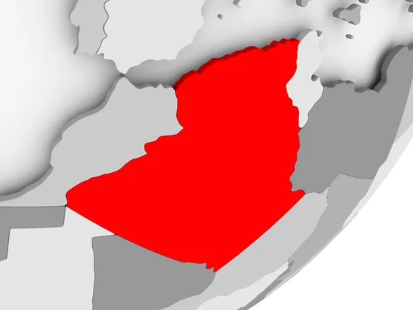 Alžírsko v červené barvě na šedém mapu — Stock fotografie