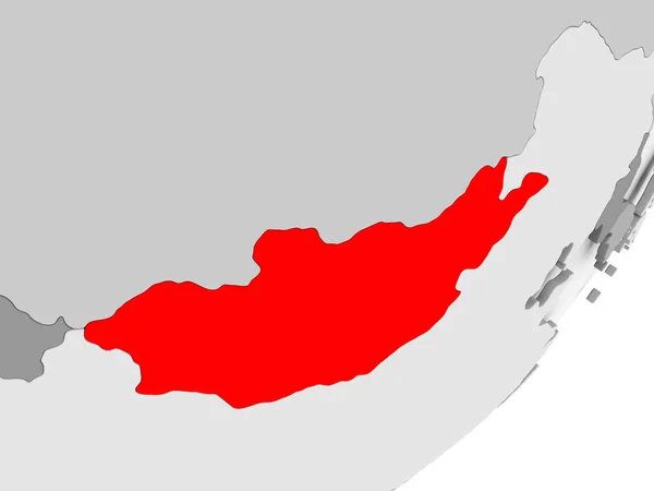 Mongólia em vermelho no mapa cinzento — Fotografia de Stock