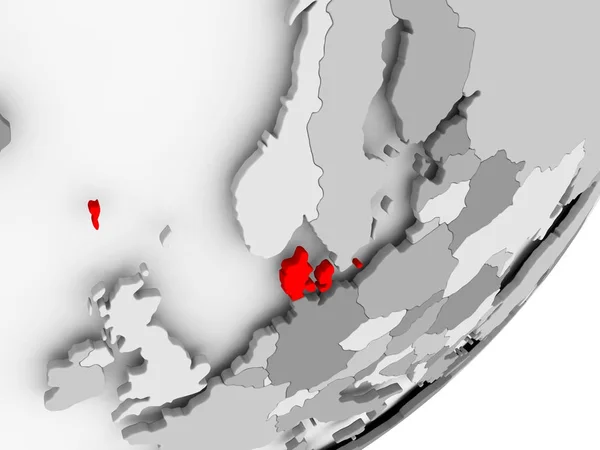 Данія в червоний колір на сірий карті — стокове фото