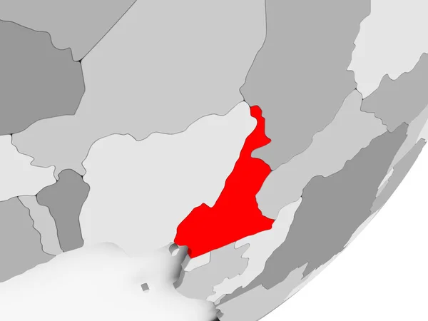 Kamerun v červené barvě na šedém mapu — Stock fotografie