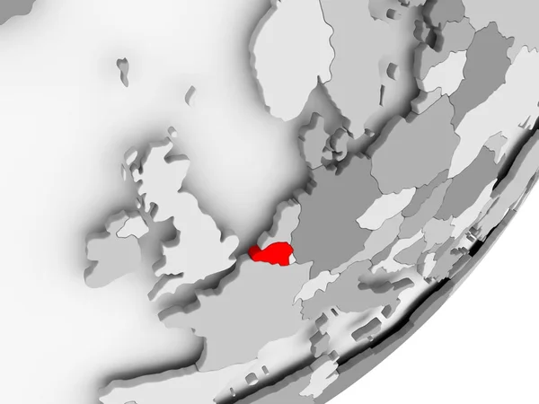 Belgie v červené barvě na šedém mapu — Stock fotografie