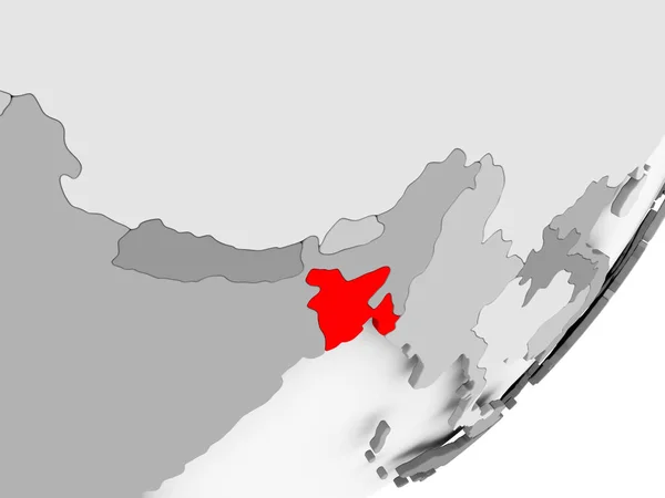 Bangladéš v červené barvě na šedém mapu — Stock fotografie