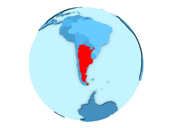 Argentinië op blauwe wereldbol geïsoleerd — Stockfoto