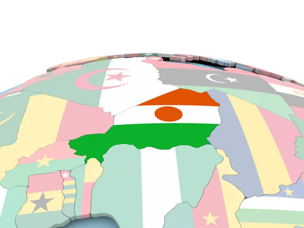 Flag of Niger on bright globe — Stock Photo, Image