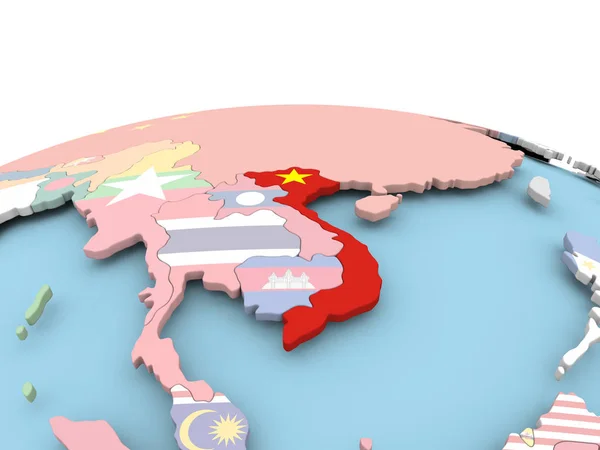 Vietnam bayrağı parlak dünya üzerinde — Stok fotoğraf