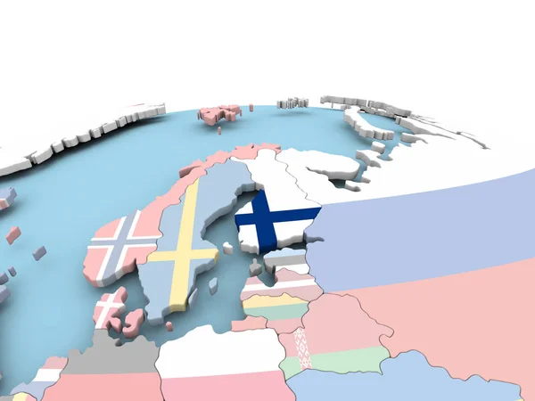 芬兰国旗在明亮的地球上 — 图库照片