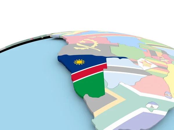 Namibia-Flagge auf hellem Globus — Stockfoto