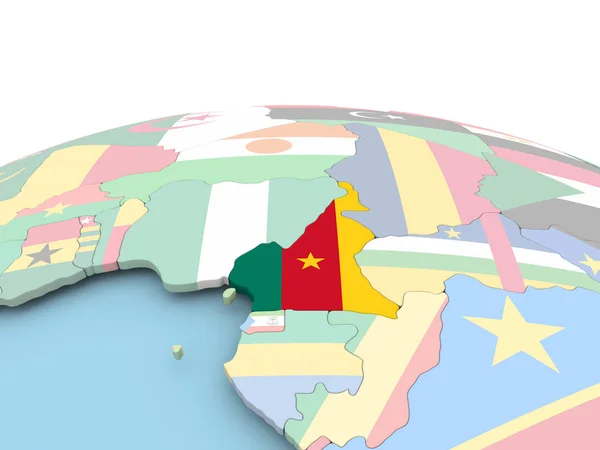 Прапор Камеруну на яскраві глобус — стокове фото