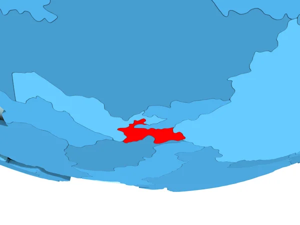 Tayikistán en rojo en el mapa azul — Foto de Stock