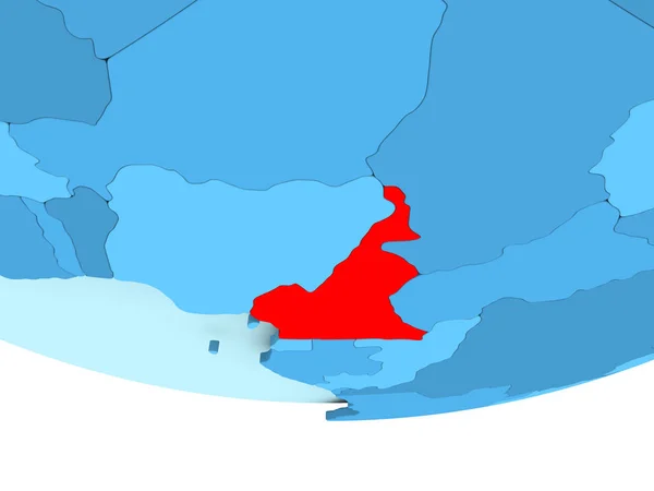Cameroun en rouge sur carte bleue — Photo