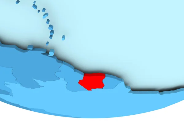 Surinam en rojo en el mapa azul —  Fotos de Stock